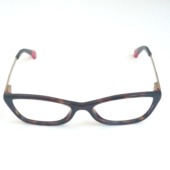 Emporio Armani Tortoise Shell Brown Trim Eye Glass Cat Frames Brass & Red Tips - Picture 8 of 16